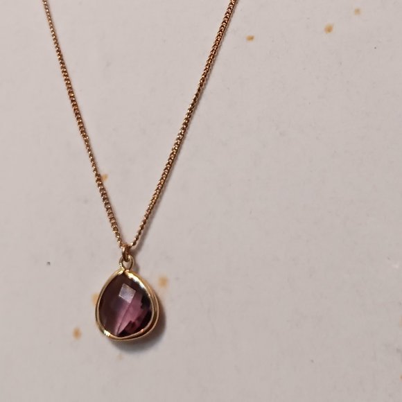 Express Gold Tone Chain Necklace with Purple Teardrop Crystal Pendant - Picture 6 of 12
